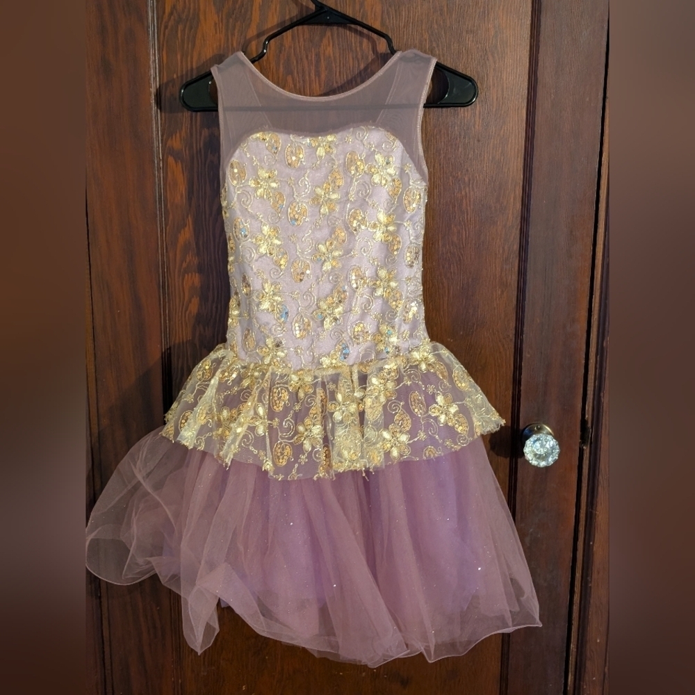 Weissman Purple with Floral Gold Sequined Tulle Leotard Dress Dance Costume LC